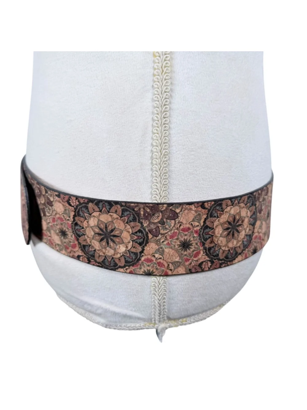 Bohemian Cork Floral Belt Womens Size L/XL Wide Vegan Leather Geo Mandala Print